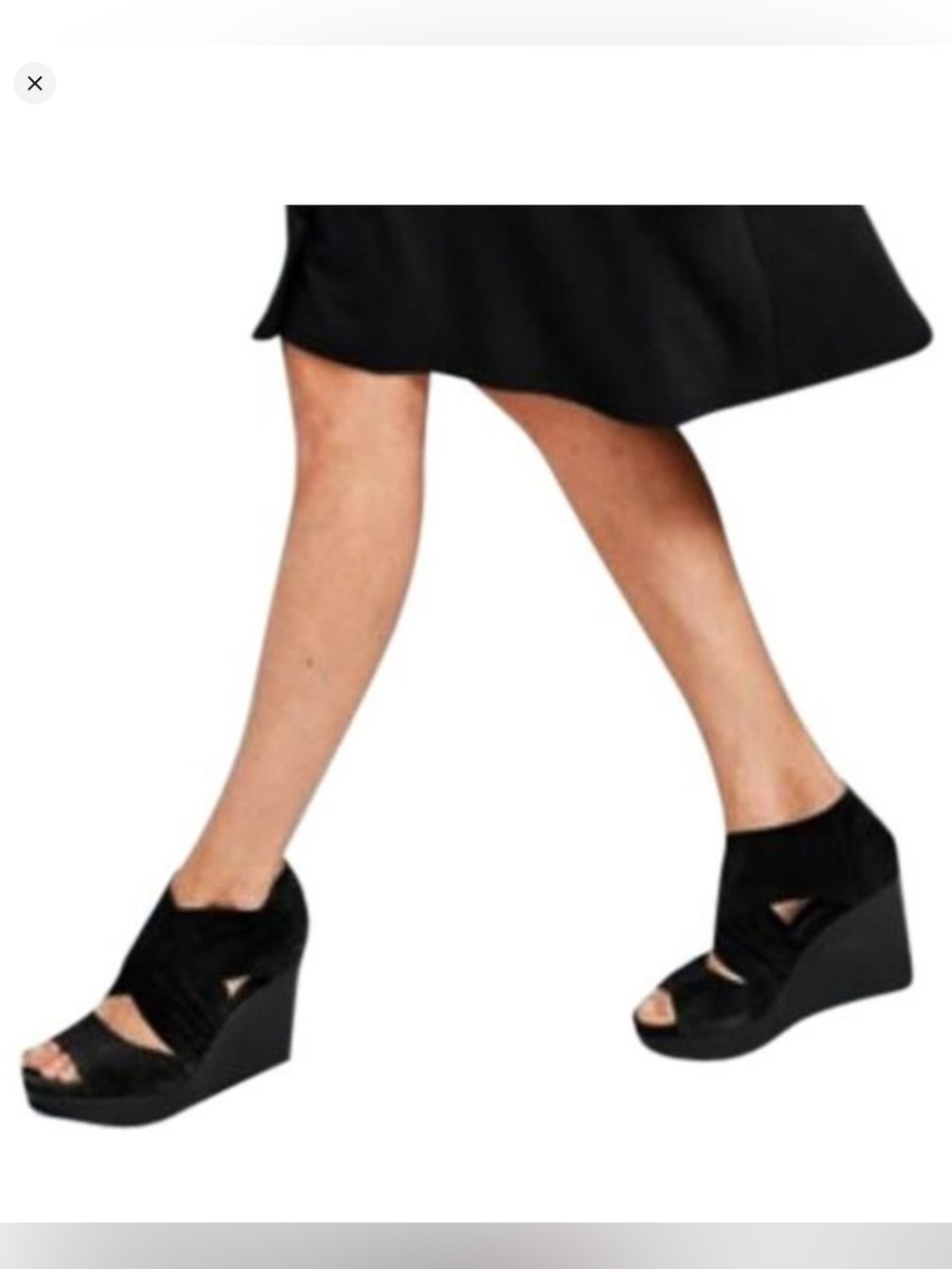 EILEEN FISHER Black Draw Suede and Leather Wedges Heel Shoes Size 7
